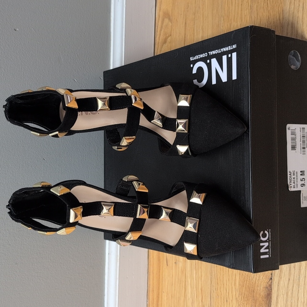 INC International Concepts Black Heels with Gold Studs